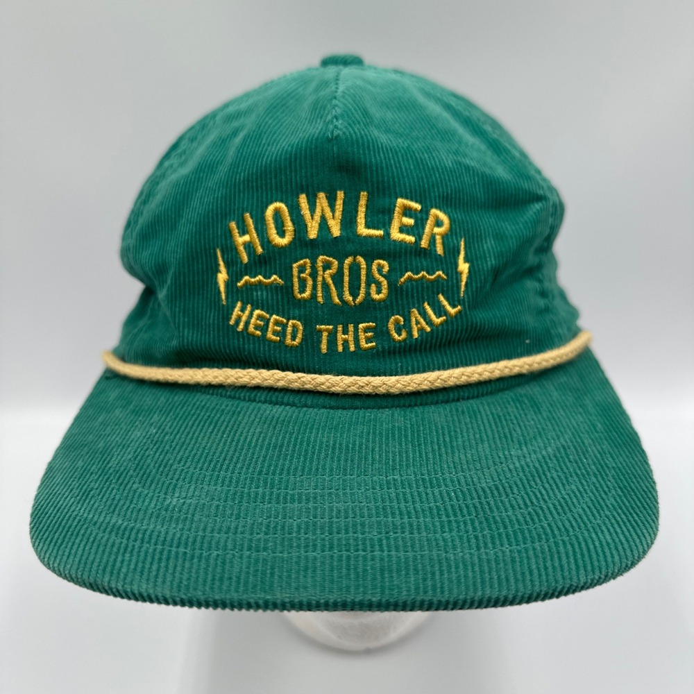 Howler Bros Snapback Hat Mens OSFA Green Heed The Call Corduroy Rope Cap